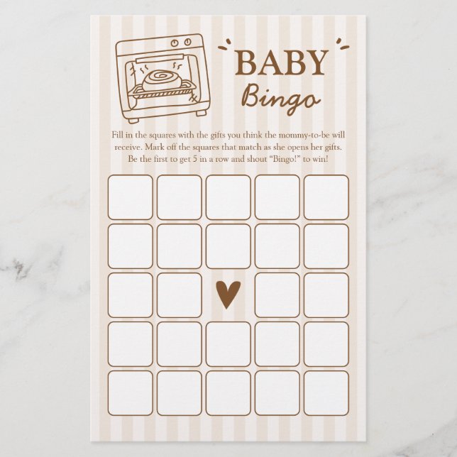 Papier Jeu de Bingo Bébé Bun in the Oven (Devant)