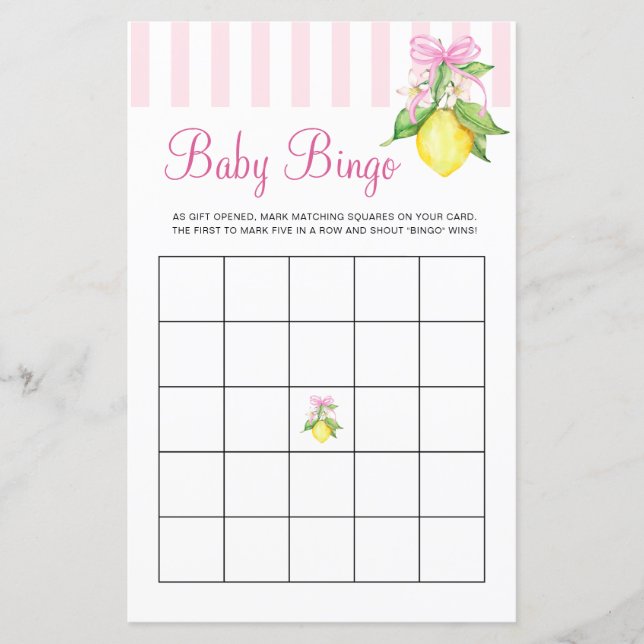 Papier Jeu de bingo bébé Coquette Pink Lemons (Devant)