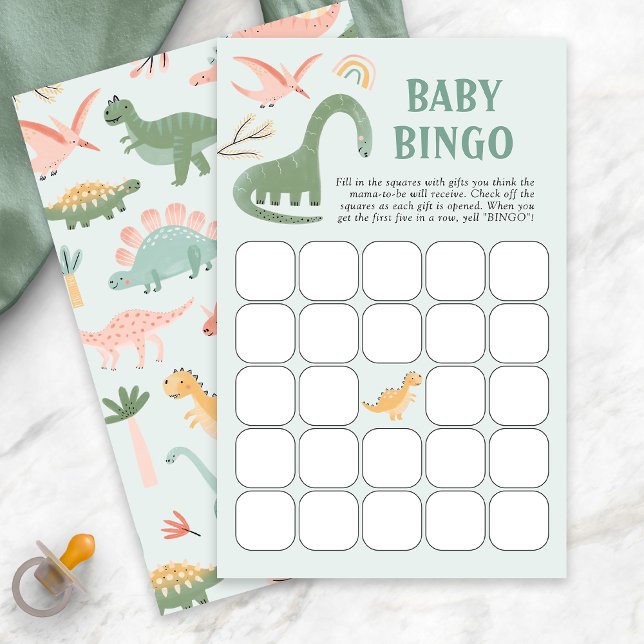 Papier Jeu de Bingo Bébé Dinosaure (Green Dinosaur Theme Baby Shower Bingo Game Card by Painted Paperie
)