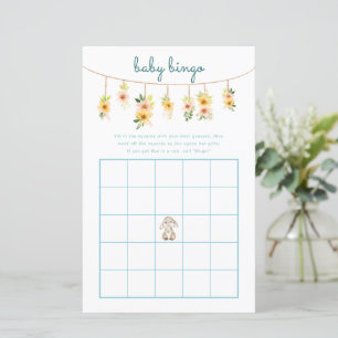 Papier Jeu de Bingo Bébé Fleur de Lapin Aquarelle Bleu Mi