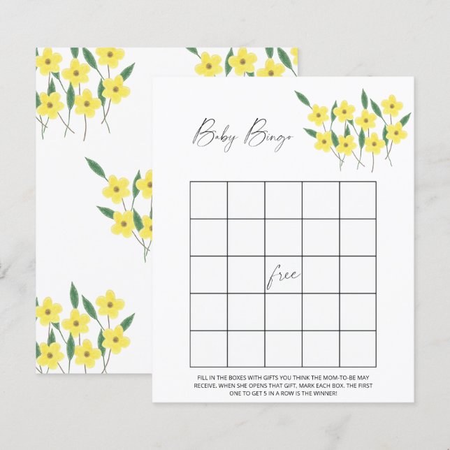 Papier Jeu de Bingo Bébé Fleurs Sauvages (Devant / Derrière)