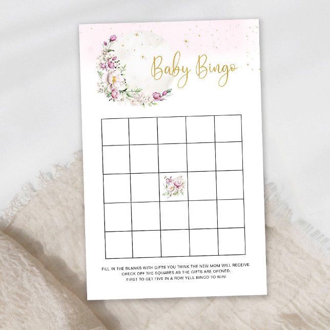 Papier Jeu de Bingo Bébé Lune Florale (Créateur téléchargé)