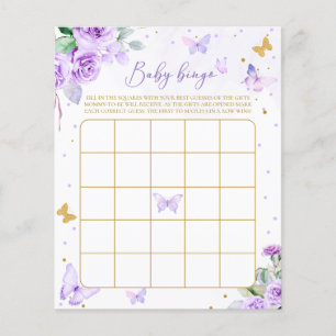 Papier Jeu de bingo bébé papillon floral or violet