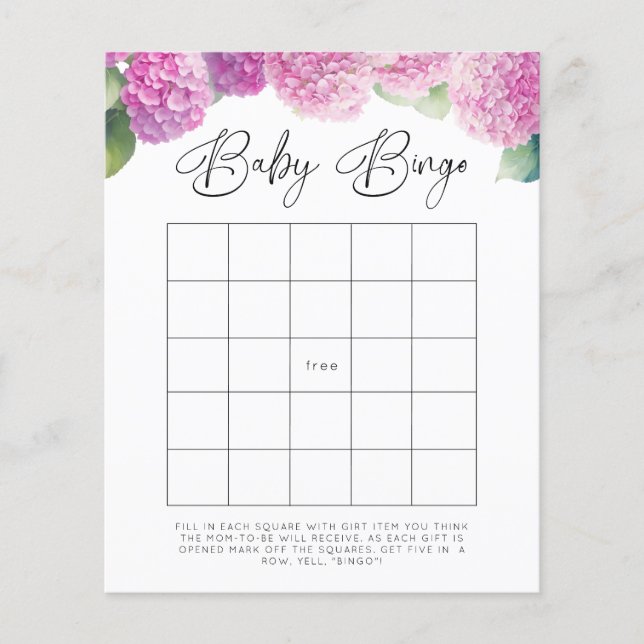 Papier Jeu de Bingo Bébé pour Baby Shower Hydrangea (Devant)
