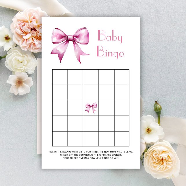 Papier Jeu de bingo bébé ruban à nœud rose (Créateur téléchargé)