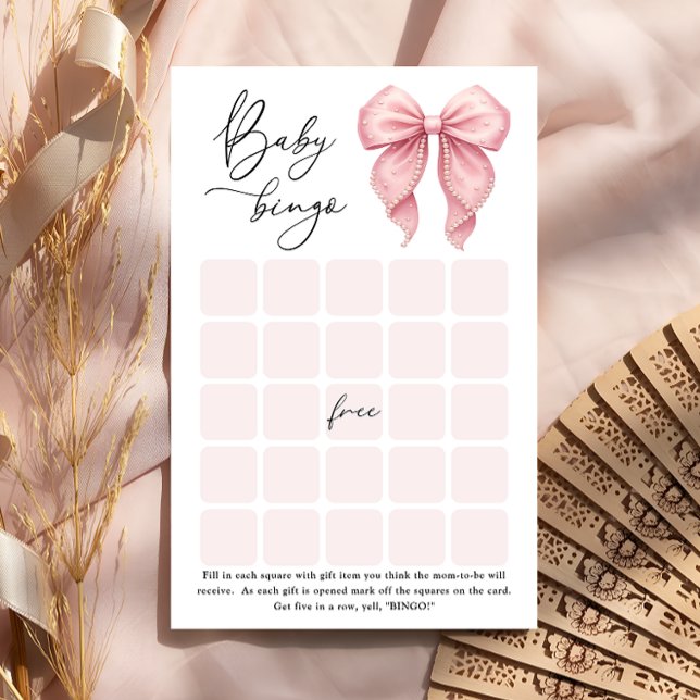 Papier Jeu de Bingo Bébé Ruban Rose Élégant (Créateur téléchargé)