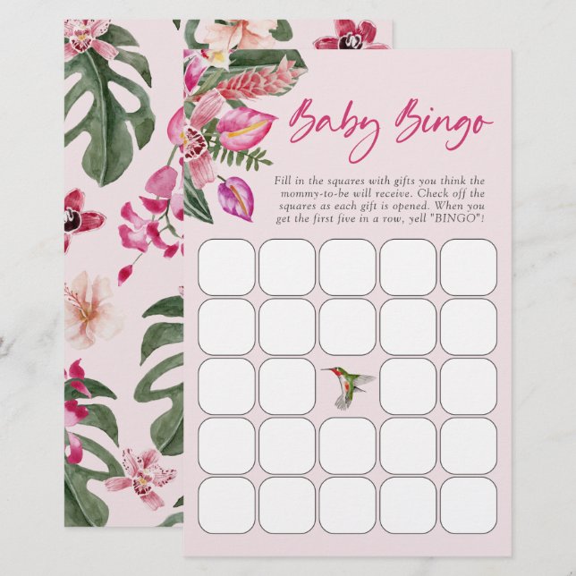 Papier Jeu de bingo bébé tropical (Devant / Derrière)
