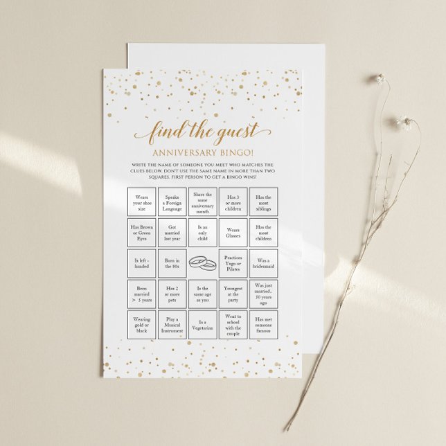 Papier Jeu de bingo d'anniversaire à confettis dorés - GA (Anniversary Game Bingo)