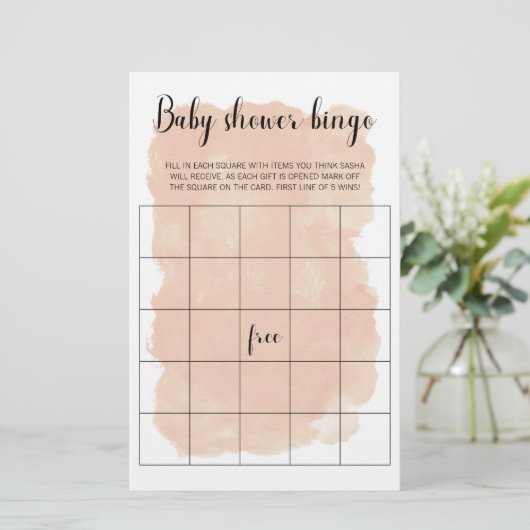 Papier Jeu de Bingo de Baby shower d'aquarelle rose vif (Debout devant)