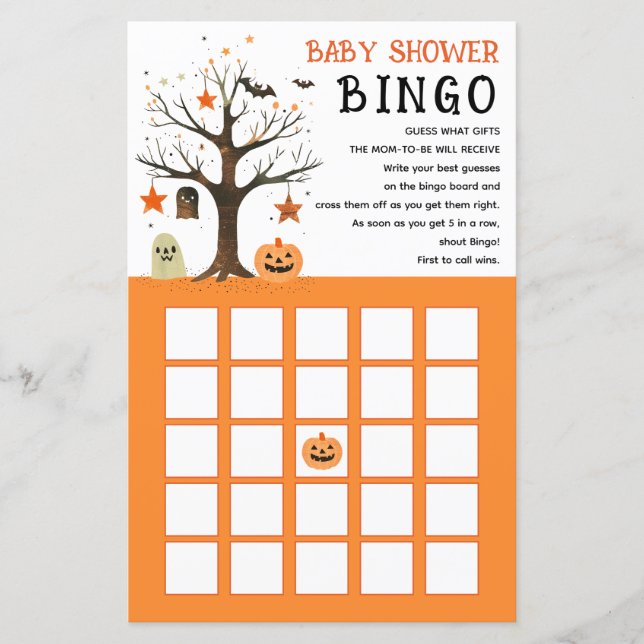 Papier Jeu de Bingo de Baby shower d'Halloween mignon et  (Devant)