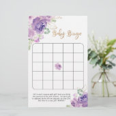 Papier Jeu de bingo de baby shower fleuri violet (Debout devant)