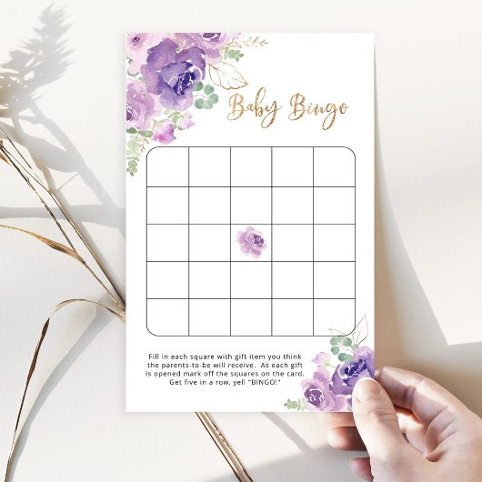 Papier Jeu de bingo de baby shower fleuri violet