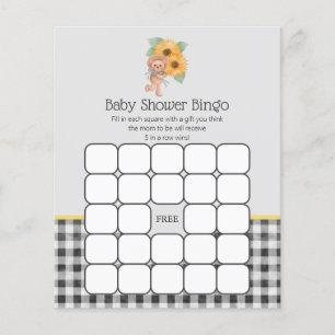 Papier Jeu de Bingo de Baby Shower Ourson Tournesol Été