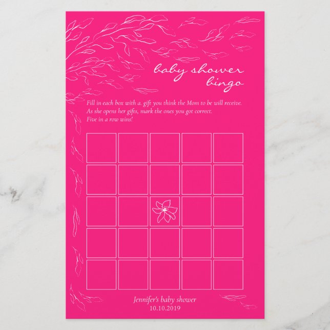 Papier Jeu de bingo de cadeaux bébé rose chaud (Devant)