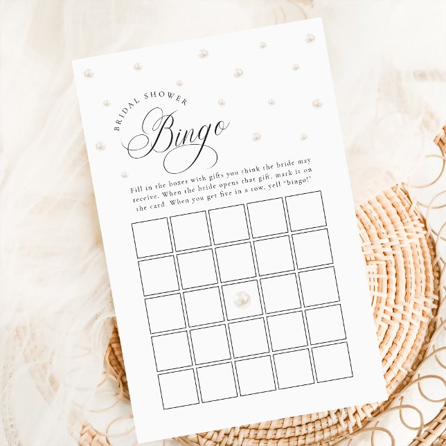 Papier Jeu de bingo de cadeaux de mariage chic perle (Créateur téléchargé)