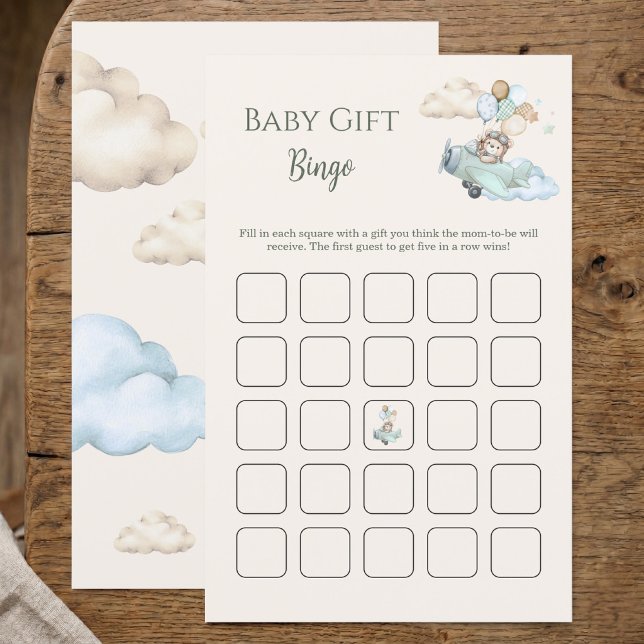 Papier Jeu de bingo de cadeaux pour bébé Ourson   (Baby Shower Gift Bingo Game We Can Bearly Wait Boy)