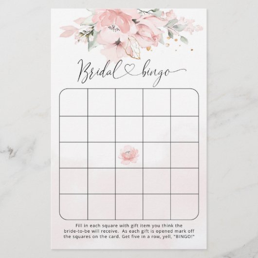 Papier Jeu de bingo de douche à fleurs rose vif (Devant)