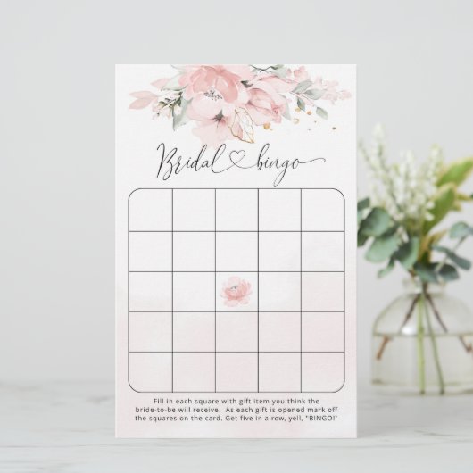 Papier Jeu de bingo de douche à fleurs rose vif (Debout devant)