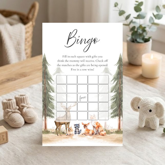 Papier Jeu de bingo de douche d'animaux de la forêt Avent (Let the Adventure Begin Woodland Animals Baby Shower Bingo Game)