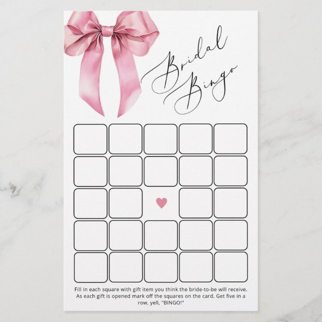 Papier Jeu de bingo de douche de la poule rose (Devant)
