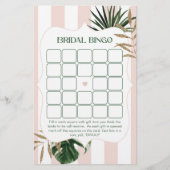 Papier Jeu de bingo de douche de mariée de palme rose rét (Devant)