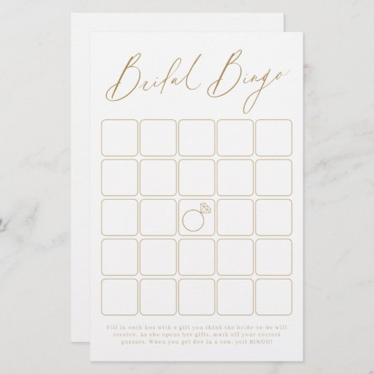 Papier Jeu de bingo de douche de mariée de script moderne (Devant / Derrière)