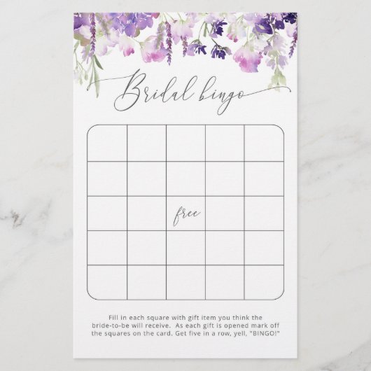 Papier Jeu de bingo de douche nuptiale (Devant)