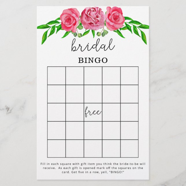 Papier Jeu de bingo de douche rose (Devant)