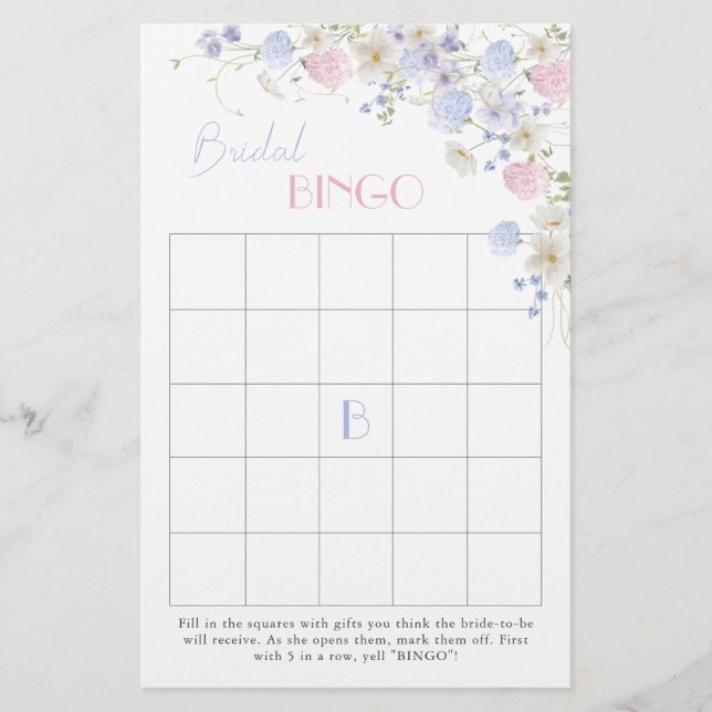Papier Jeu de Bingo de Fête des mariées Fleur sauvage vio (Devant)