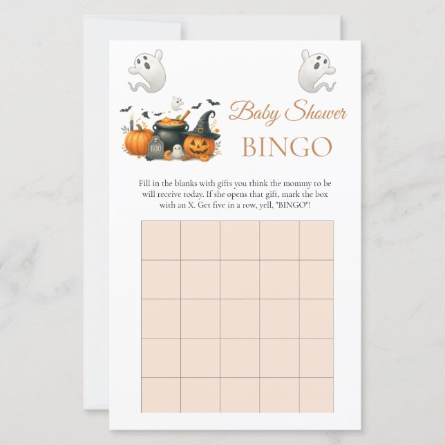 Papier Jeu de Bingo de la fête du Baby shower d'Halloween (Devant)
