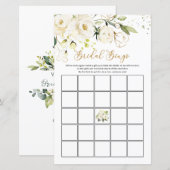 Papier Jeu de Bingo de Mariage au Feuillage de Roses Blan (Devant / Derrière)