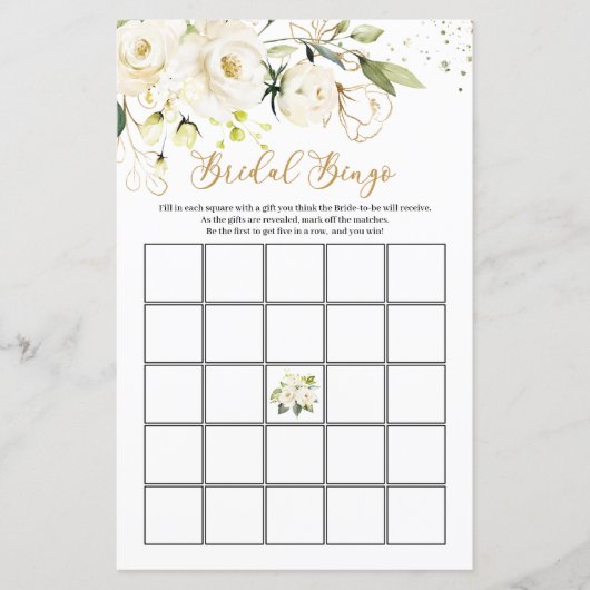 Papier Jeu de Bingo de Mariage au Feuillage de Roses Blan (Devant)