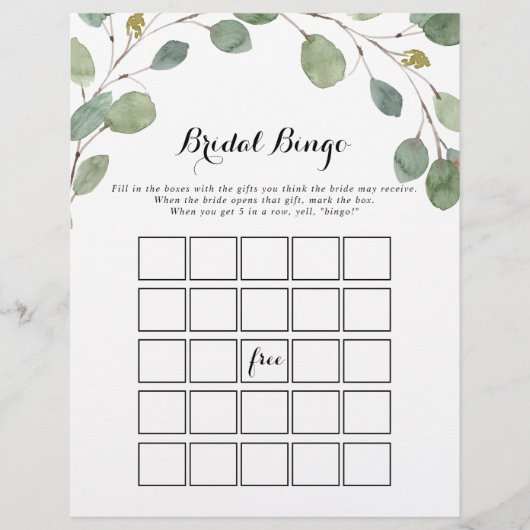 Papier Jeu de bingo de mariage Eucalyptus vert (Devant)