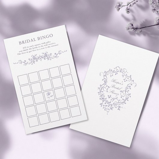Papier Jeu de bingo de mariage floral lavande français ch