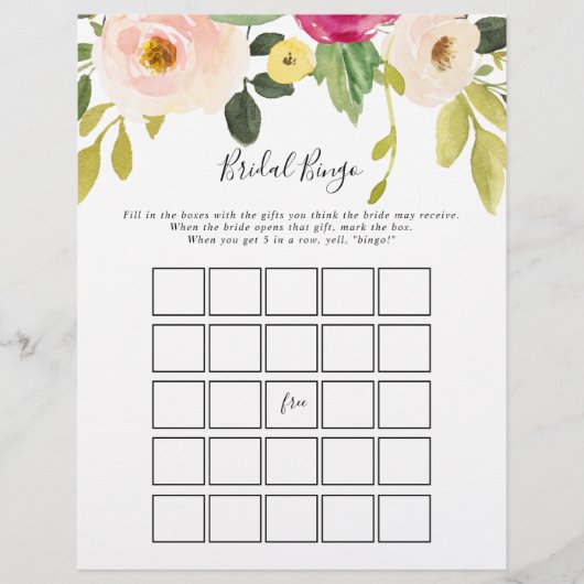 Papier Jeu de bingo de mariage rose rose (Devant)