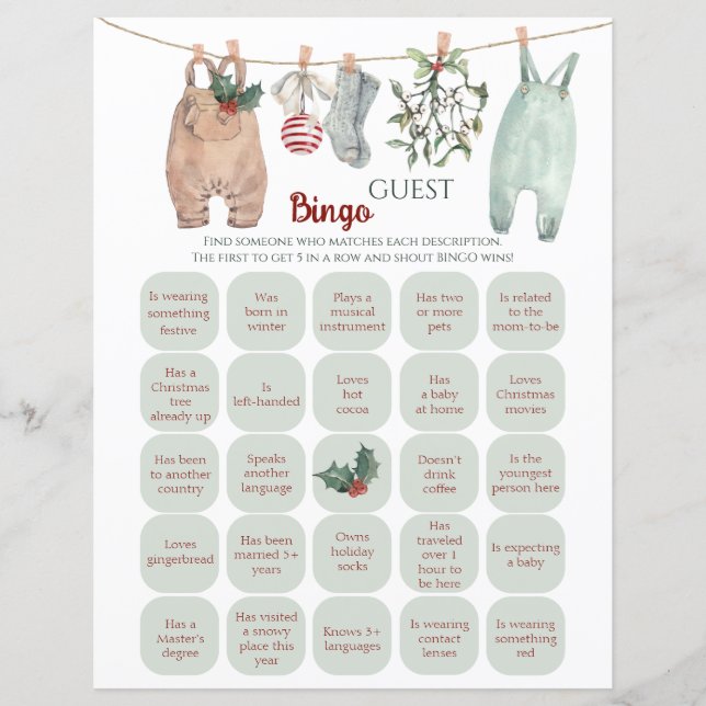 Papier Jeu de Bingo des invités aux vêtements de Noël (Devant)