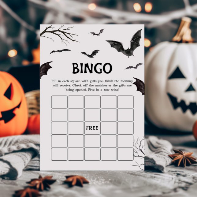 Papier Jeu de Bingo d'Halloween noir et blanc Bats (Black and White Bats Baby Shower Bingo Game)