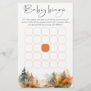 Papier Jeu de bingo du baby shower forestier d'automne