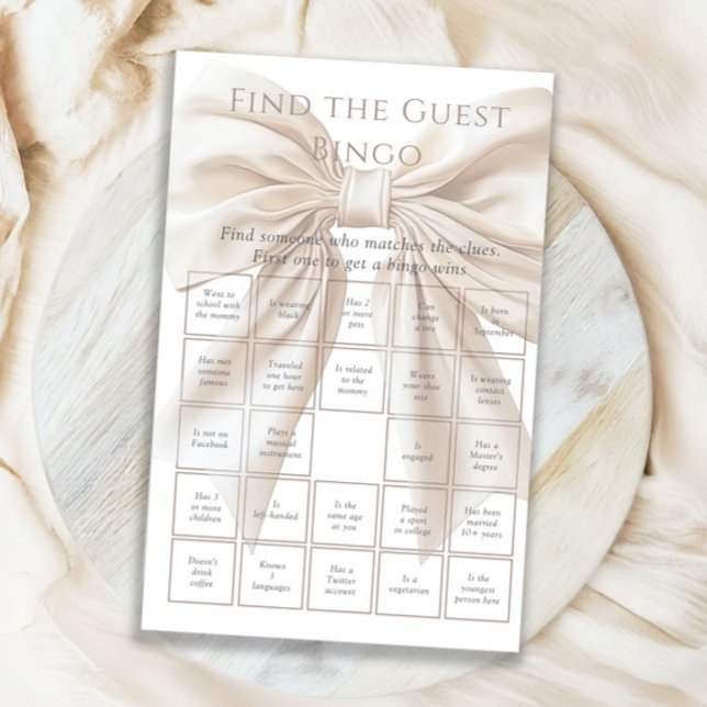 Papier Jeu de Bingo Élégant Nœud Papillon Beige Trouver l (Créateur téléchargé)