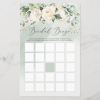 Jeu de bingo floral Boho verdure roses blanches