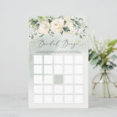 Papier Jeu de bingo floral Boho verdure roses blanches (Debout devant)