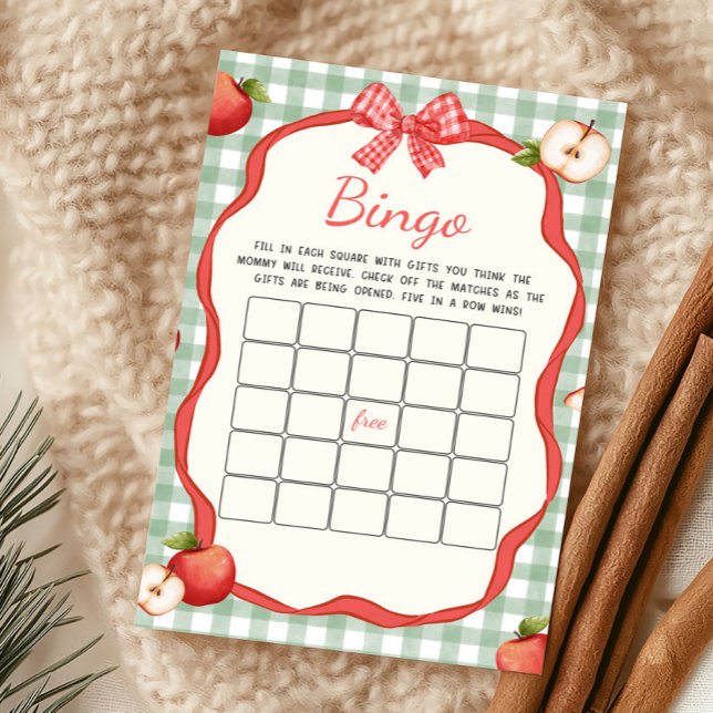 Papier Jeu de bingo Gingham Apple of Our Eye (Apple of Our Eye Baby Shower Bingo Game)