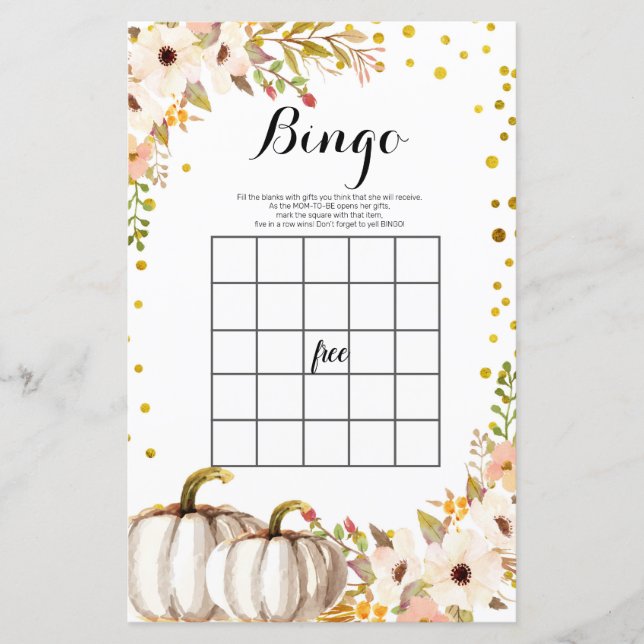 Papier Jeu de Bingo Gold citrouille Watercolor (Devant)