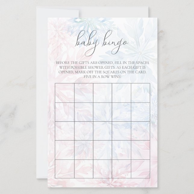 Papier Jeu de Bingo Hiver Rose Bleu Flocon de Neige  (Devant)