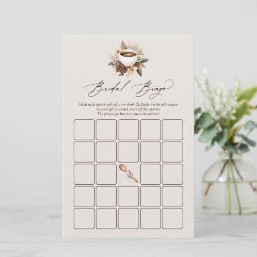 Papier Jeu de Bingo Mariage Floral Café Amour en Ébulliti (Debout devant)