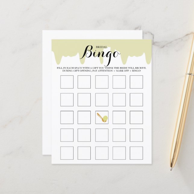 Papier Jeu de Bingo Mariage Pistache Social de Glace (Devant/Arrière en situation)