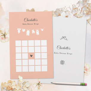 Papier Jeu de bingo minimaliste rose pour baby shower fil
