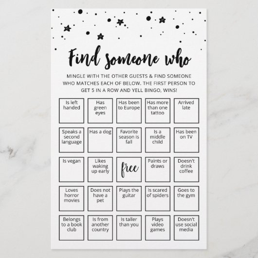 Papier Jeu de bingo modifiable pour trouver quelqu'un (Devant)