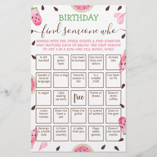 Papier Jeu de bingo modifiable pour trouver quelqu'un (Devant)