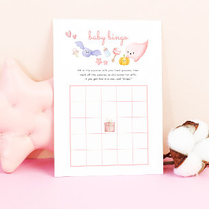 Papier Jeu de bingo pour Baby Shower avec un fantôme rose